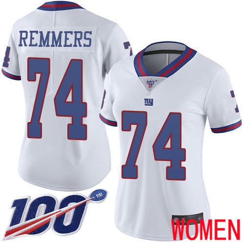 Women New York Giants #74 Mike Remmers Limited White Rush Vapor Untouchable 100th Season Football NFL Jersey